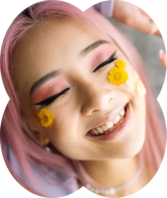 Creator with pink hair and flowers